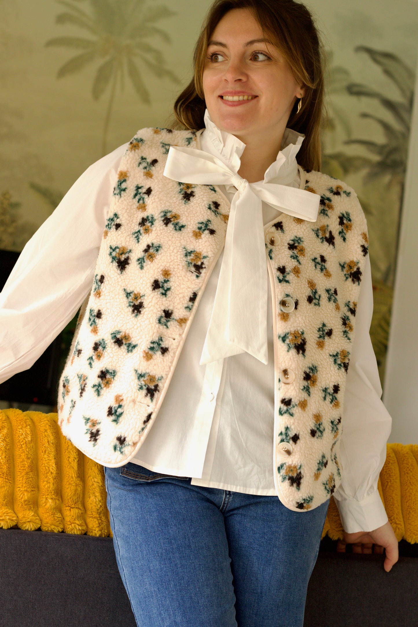 Veste de berger Serra sans manches sherpa à motifs