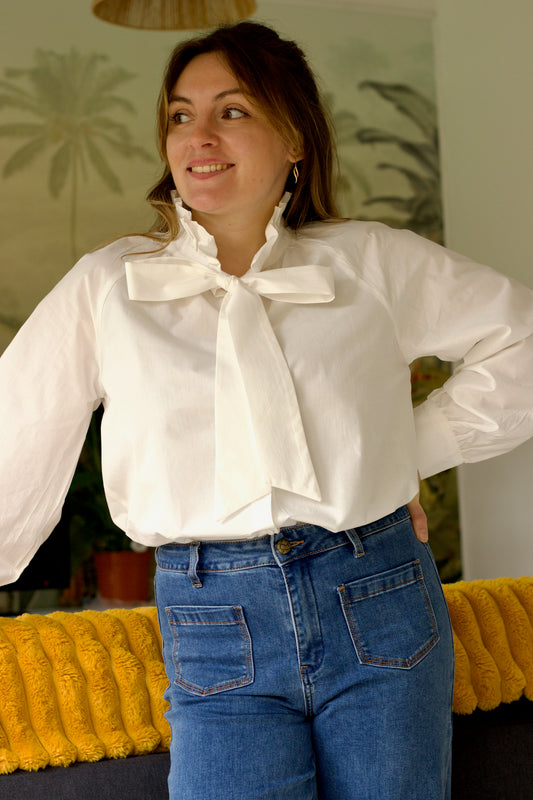 Chemise Lina blanche à col cravate 100% coton