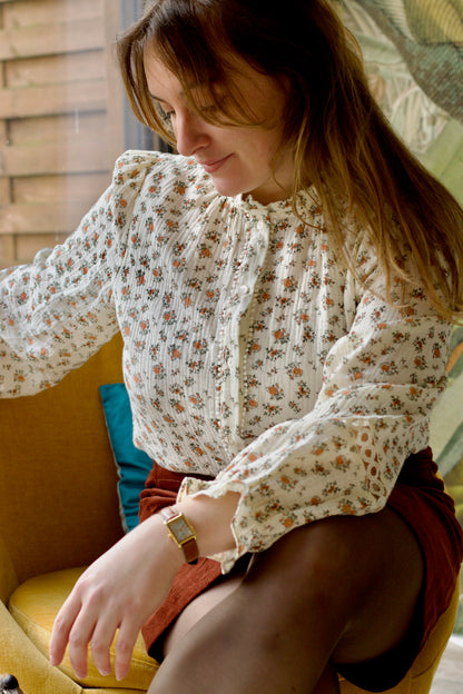 Blouses Doura écrue à fleurs camel 100% coton