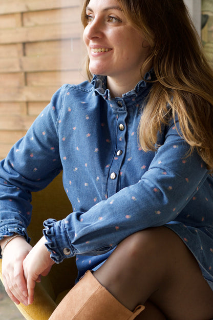 Robe en jean Nova à motif fleuri