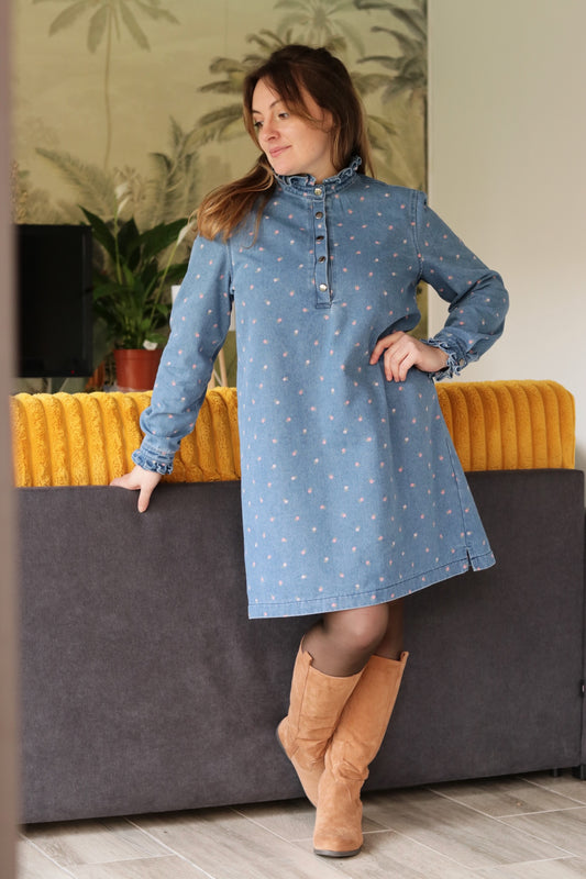 Robe en jean Nova à motif fleuri