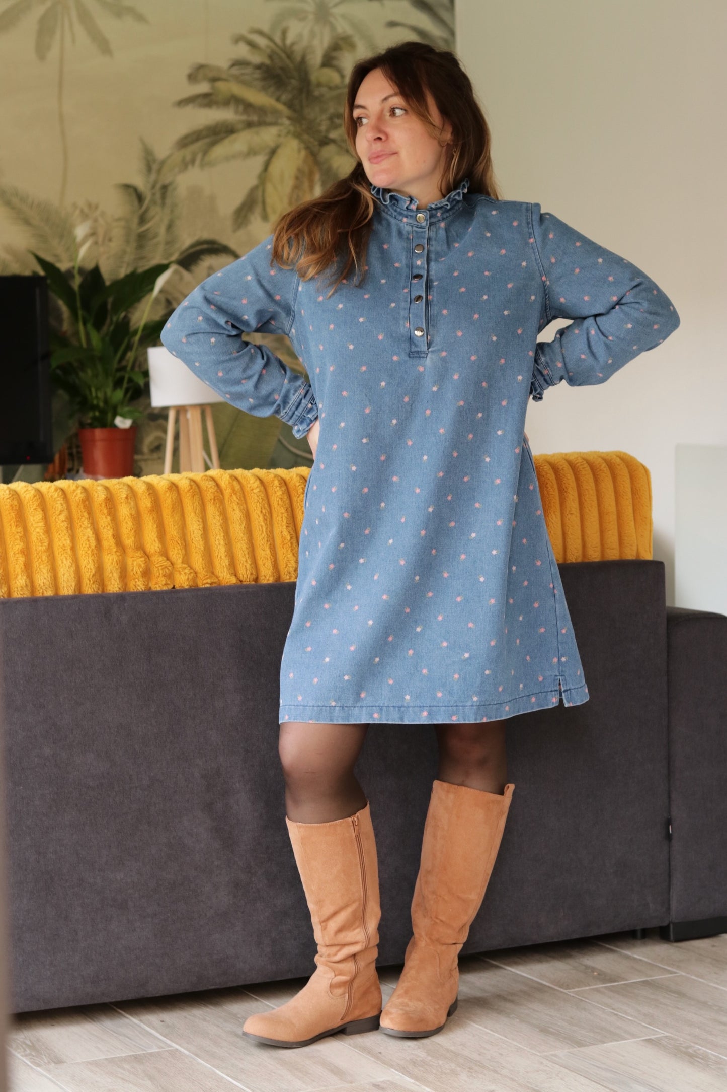 Robe en jean Nova à motif fleuri