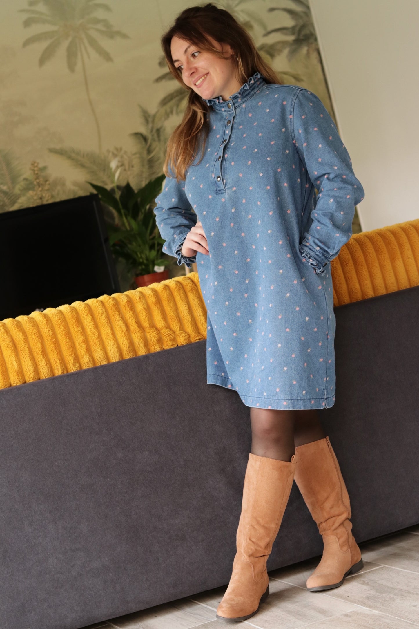 Robe en jean Nova à motif fleuri