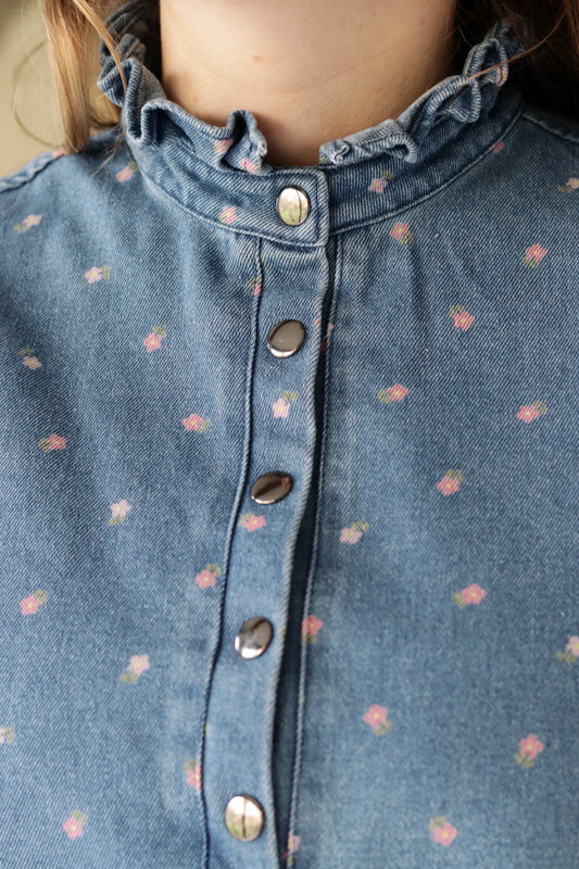 Robe en jean Nova à motif fleuri