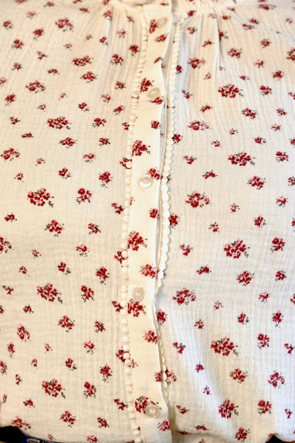 Blouse écrue à fleurs roses Doura
