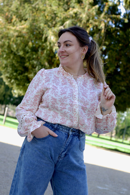 Blouse à fleurs roses Doura